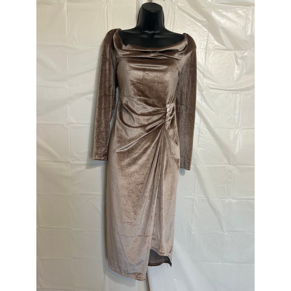 Velvet Midi Dress Medium Off Shoulder Draped Elegant Evening Dress‎
